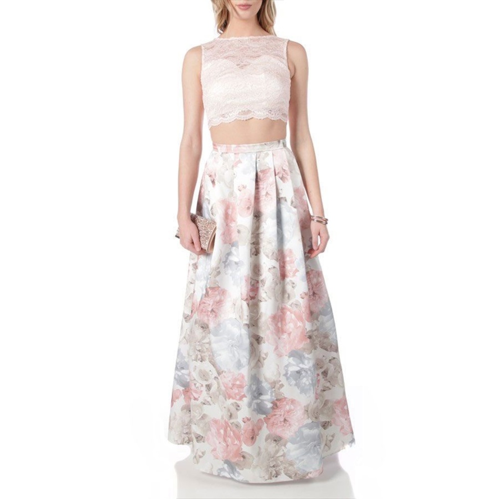 Morgan and Co. Pink Floral Lace Formal Dress